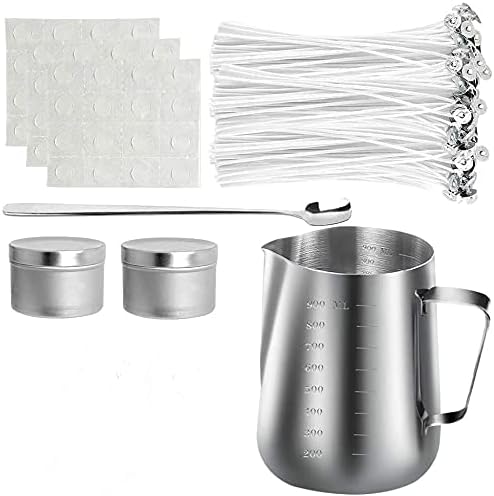 Shu Yu Candle Making Kit: DIY Candle Craft Kit Includes 1 550ml Candle Making Pourer, 50 Candle Wicks, 50 Candle Wick Stickers and 2 Travel Jars.