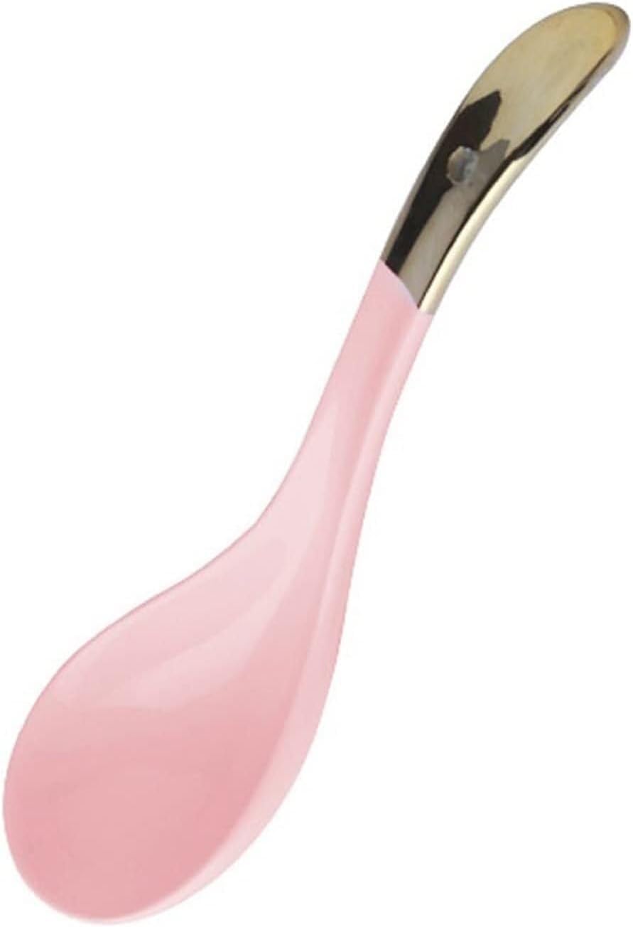 Soup ladle, Ceramic Spoon， 5pcs Dessert Spoons,Suitable for Soup Gravy Cake Dinner Spoon Teaspoons(Pink)