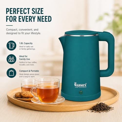Image of Warmex 1.8 Ltr Premium Double Wall Electric Kettle For Hot Water | Touch Sensitive Panel | Cool Touch Feature | 1500 Watts | Auto Shut-off | 1 Year Warranty