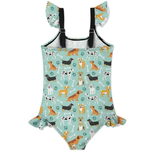 Image of Girls One Piece Swimsuit Cute Alpacas Hearts Stars Ruffles Swimwear Bathing Suits 3-12 Years