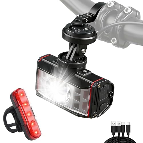 Bike Light Bright 1800Lumen LED Headlight Set,Powerful Bicycle Front Headlights and Back Taillight, USB Rechargeable Waterproof Cycling Warning Flash Light for Men Women Kids Night Riding