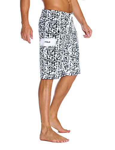 Nonwe Men's Swimwear Grid Printed Quick Dry Swim Shorts with Lining Black 30