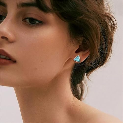 Dreuyet Turquoise Stud Earrings Set for Women Handmade Gemstone Oval Round Flower Cut Shape Square Studs Earrings Boho Turquoise Earrings Trendy Jewelry2