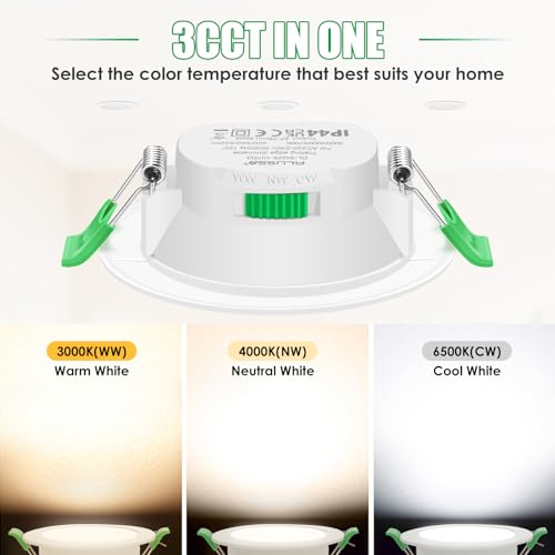 ALUSSO LED Einbaustrahler 230V Dimmbar 68mm 7W Ultra Flach IP44 LED Spots Warmweiß Neutralweiß Kaltweiß Deckenspots für Badezimmer Küche Wohnzimmer, Weiss, 6er Set