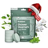 Brookstone Shower Steamers Aromatherapy 12 Tablets - Christmas Stocking Stuffers for Men, Birthday Gifts for Women, Green Elephant, Relaxation, Self Care - Shower Steamers Clean Breeze