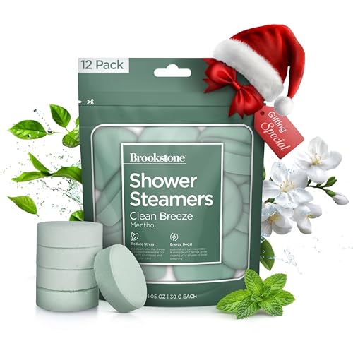 Brookstone Shower Steamers Aromatherapy 12 Tablets - Christmas Stocking Stuffers for Men, Birthday Gifts for Women, Green Elephant, Relaxation, Self Care - Shower Steamers Clean Breeze