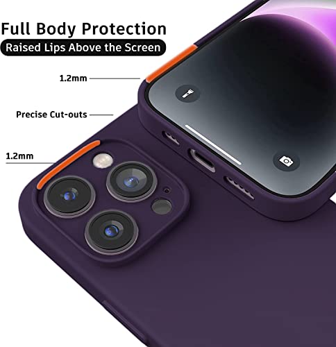 Image of Elzzi Microfiber Square Candy Case Compatible for iPhone 14 PRO, Shockproof Slim Back Cover Liquid Silicone Case (Deep Purple)