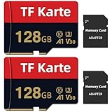 2 Stück Speicherkarte 128GB, Hoher Geschwindigkeit SD-Karte mit Adapter, Wasserdicht TF Karte Speicherkarten für Tablet,Drohnen,Kamera,Smartphone(C10,U1,V10,A1)