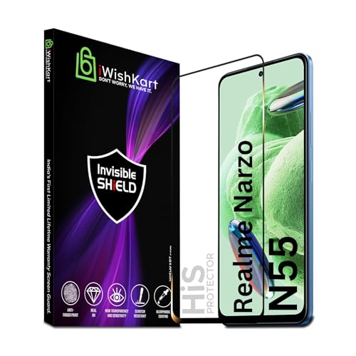 Image of HiS compatible with Realme Narzo N55 5G Smartphone Tempered Glass [With Warranty] Screen Protector Guard Full Edge To Edge 9H Full Glue Fhd With Easy Installation Kit-Pack Of 1 (Narzon55)