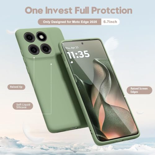 Image of DIZORO Microfiber Candy Case for Motorola Moto Edge 70 5G Smooth Touch Cushion Liquid Soft Silicone Gel Phone Cases Non-Slip Full Body Protective Back Cover - Matcha