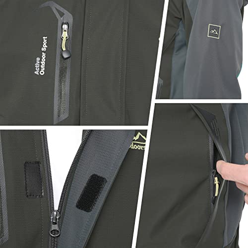 TACVASEN Men's Waterproof Jackets Lightweight Micro Fleece Winter Jacket Softshell Hiking Rain Coats with Removable Hood