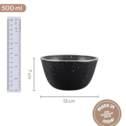 Image of Borosil 500ml Serving & Mixing Bowl | Made in India Borosilicate Glass Bowl for Kitchen & Dinning | Bowl for Mixing Dough, Salad, Batter | Microwave & Dishwasher Safe (Pebble Black)