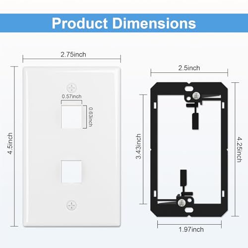 Placa de pared Keystone de 2 puertos con soporte de bajo voltaje blanco pack de 10 3