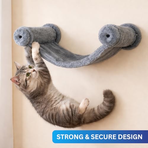 Image of Wall-Mounted Cat Hammock, Grey Plush Fabric, Strong & Secure, Ultra-Soft (16X11) FURR-154 (Grey)
