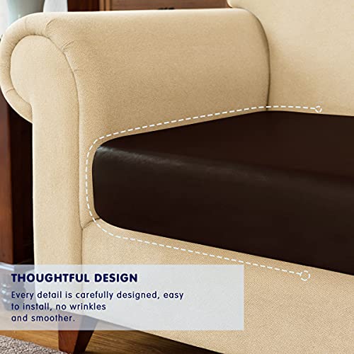 Subrtex Leather Waterproof Cushion Covers Breathable Sofa Seat Slipcpvers For 1-2-3-4 Seaters Stretch Replacement For Furniture Protector (Small, Chocolate) #TOP4