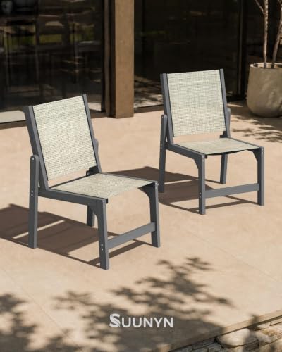 Image of Patio Stackable Chair, HDPE Armless Outdoor Dining Chairs with Wide Seat, All-Weather Textilene Oversized Porch Chair for Garden, Poolside, Backyard, Deck | Grey