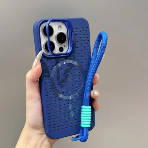 Coque iPhone 12 Pro magnétique mate anti-chute avec cordon bleu GS