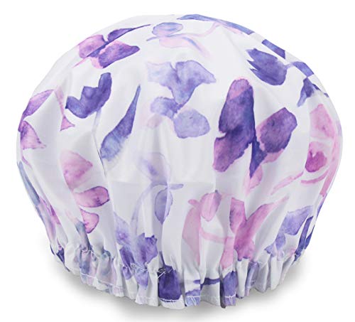 Large Reusable Shower Caps Women Waterproof Double Layer Bath Cap Hair Cover Shower Bonnet Hats Bath Accessories for Spa Makeup Salon Home Use (XL Butterfly purple)