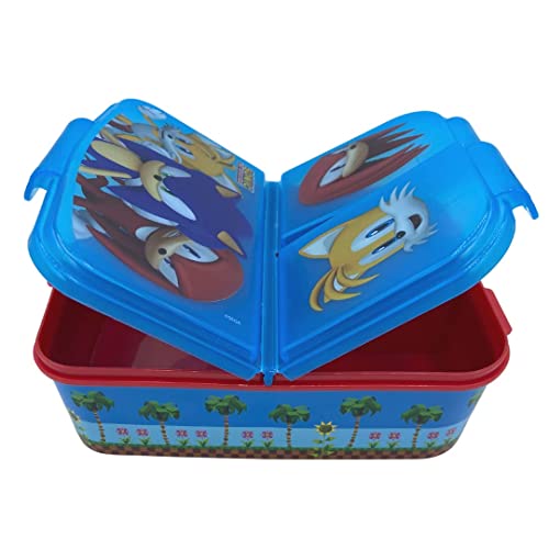 Stor - Sonic Lunchbox - School Travel Lunch Food Box - 3 Compartiment Rectangular Lunch Box - Lunch and Snack Container - 6,7x16,5x19,5 CM - 150GR