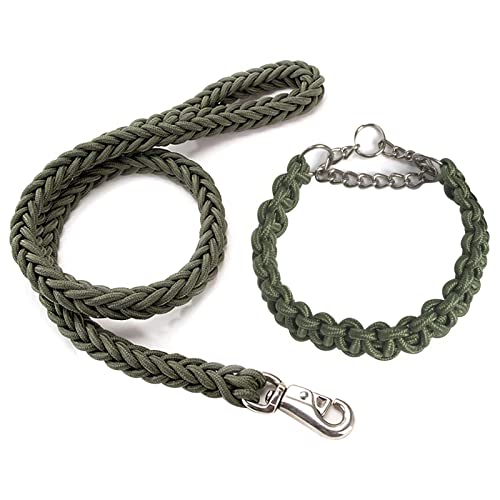 Kabxhueo 5FT Strong Braided Dog Lead & Half Choke Collar Set - Heavy Duty Nylon Half Check Collar with Metal Chain, Paracord Leash with Durable Clips for Small, Medium, Large Dogs