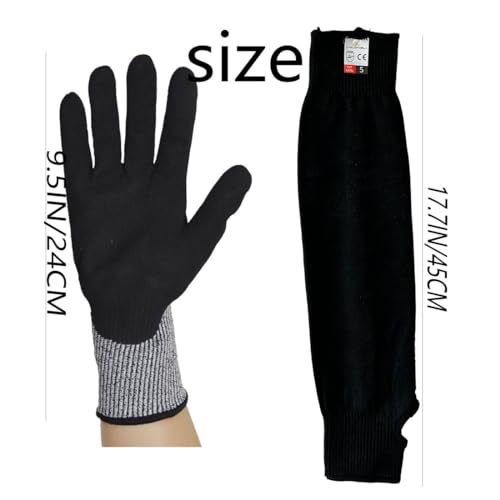 ANLONGLI Cut Resistant Arm Sleeves glove,HPPE Arm Protection and Nitrile Non-Slip Coated Gloves for Safe Work Garden Tending Kitchen Wear Black Size L
