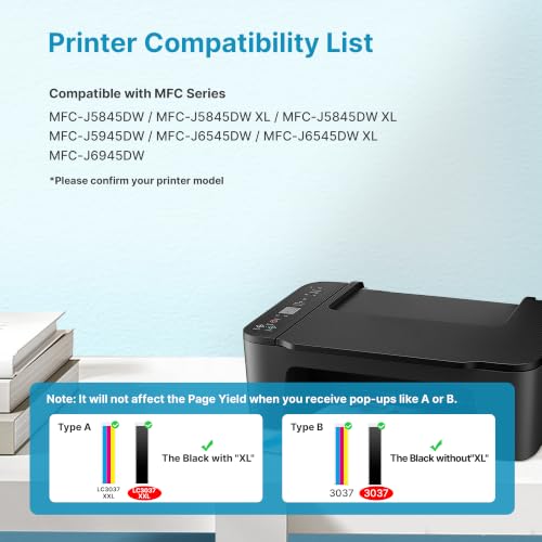 Image of LC3037XXL LC3037 BK /C /M /Y Ink Cartridges for Brother LC3037 Ink Cartridges Work for MFC-J5945DW MFC-J6545DW MFC-J5845DW MFC-J5845DWXL MFC-J6545DWXL MFC-J6945DW Printers, Black and Color 5 Pack