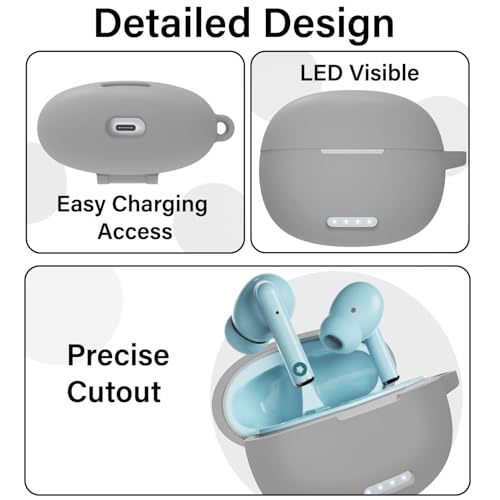 Image of Sounce Earphone Case Cover for Boult Audio W20 TWS Soft Silicone Skin Case Cover Shock Absorbing Protective Case with Keychain [Front LED Visible] - Grey