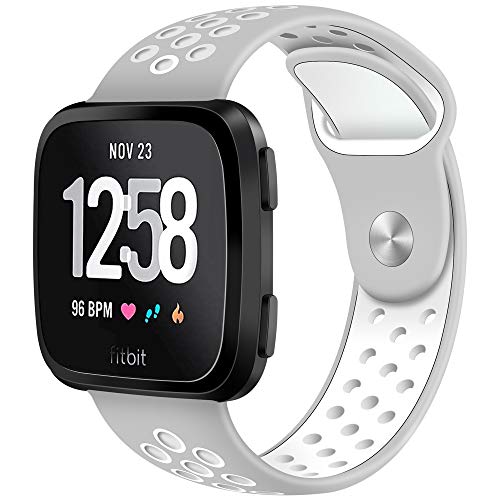 CAVN Compatible Fitbit Versa Bands for Men Women, Sweat Resistant Replacement Accessory Strap Bracelet Compatible Fitbit Versa Smartwtach (1 Pack/S-5.5"-6.8", Grey/White)