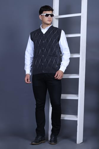 Image of V Neck Cardigans for Men - Woolen Sleeveless Sweater for Man Winter Wear