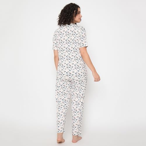 Image of CAMEY Women's Printed Pyjama Set, Short Sleeve T-Shirt and Trousers, Women Nightsuit, Loungewear Sets
