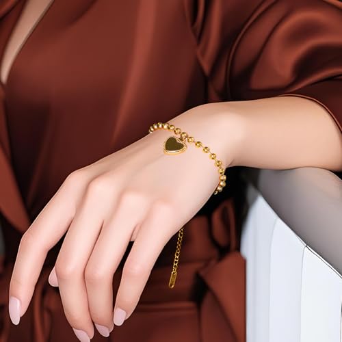 18K Gold Plated Women's Bracelet with Heart Beaded Design - Fashionable, Trendy, and Stackable. To Express Love Ideal for Birthdays, Graduation, Mother's Day, Love & Friendship4