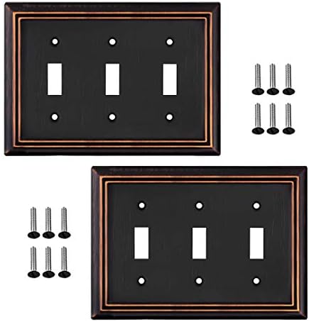 SLEEKLIGHTING Oil Rubbed Bronze Outlet Covers and Switch Plates-Decorative Wall Plate Light Switch Cover Beveled -Variety of Styles: Decorator/Duplex/Toggle / & Combo-Size: 3 Gang Toggle (2Pack)