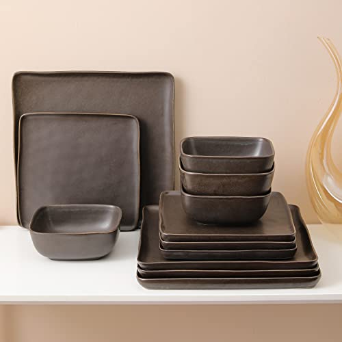 Stone Lain Grace Square Stoneware Dinnerware Set, 24 Piece Service For 8, Brown #TOP2