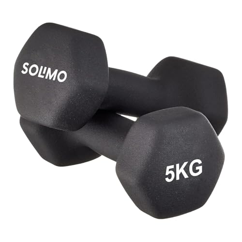 Image of Amazon Brand - Solimo Neoprene Dumbbell 5 Kg, Set of 2 (Black)