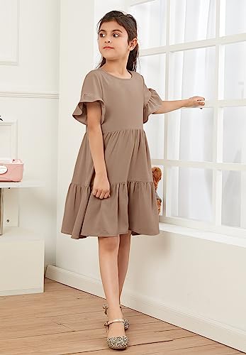 Geckatte Girls Dresses Summer Casual Floral Print Ruffle Short Sleeve Tiered Pleated Kids A-Line T-Shirt Dress Size 5-143