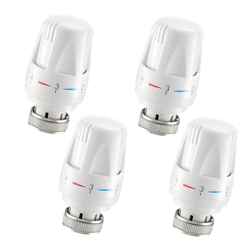 Lot de 4 thermostats de chauffage, Thermostat chauffage M30x1,5, Thermostat de radiateur, Tête de vanne thermostatique, Tête thermostatique pour radiateur de chauffage pour la maison et le bureau