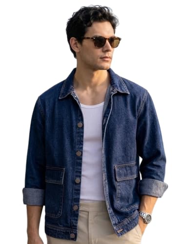 Image of Urbano Fashion Men's Relaxed Fit Full Sleeve Utility Denim Jacket