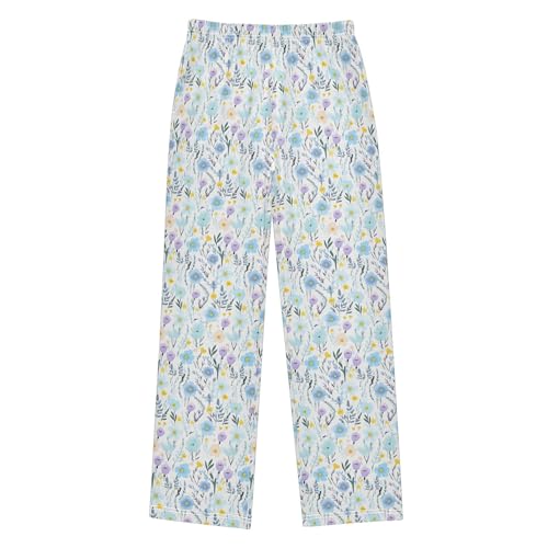 Boho Flowers Long Pajama Pants Elastic Waist PJ Bottoms with Pockets S A1131992