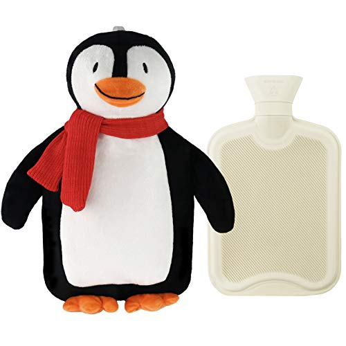Athoinsu Penguin Rubber Hot Water Bottle with Cute Plush Animal Cover Christmas Thanksgiving