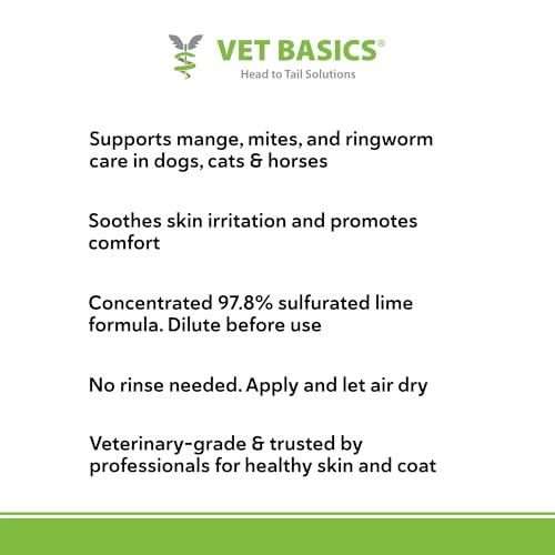 Image of Vet Basics Lime Sulfur Dip - Skin Itch Relief Concentrated Antimicrobial & Antiparasitic Solution for Dogs, Cats, Puppies, Kittens & Horses, Helps Manage Ringworm, Mange, Skin Irritation, 1 Gallon