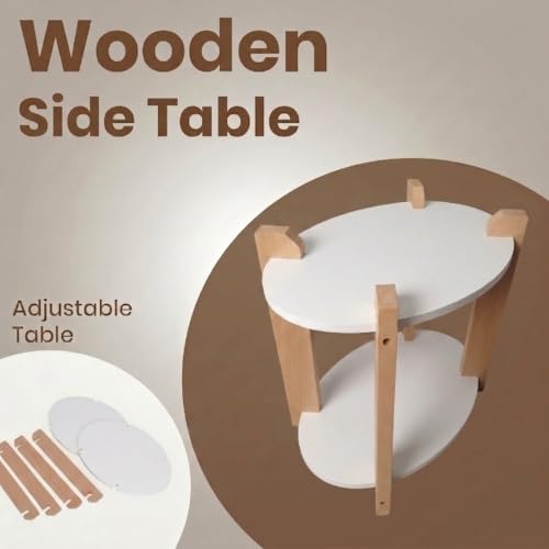 Image of Modern Oval Side Table, Home Decor for Living Room, Bed Side Tables for Bed Room, stools for Home, Furniture for Home, 2-Tier White Shelves
