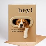 Funny Beagle 1 Birthday Card - Hey! I Just Want To Say Happy Birthday - Cute Dog Greeting Card For Dog Lovers- Men- Women And Kids - Humorous And Adorable Gifts Card Ideal