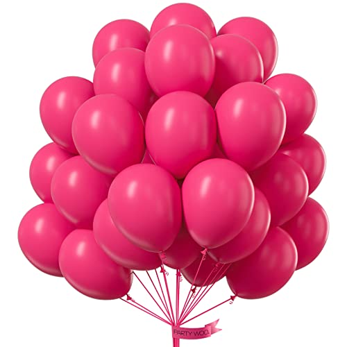 PartyWoo Ballons Rose Vif, Paquet de 50 Ballons Rose Vif 12 Pouces, Ballons Mats, Ballons en Latex, Ballons pour Anniversaire, Baby Shower, Mariage, Baptême, Fête