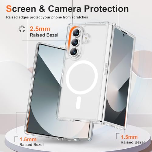 Image of ORETECH Magnetic for Samsung Galaxy Z Fold 7 Case, Transparent Back Non-Slip Hard PC Shockproof Bumper Protective Phone Case Cover for Samsung Z Fold 7 - Clear