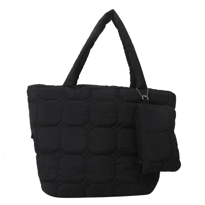 Fiorky Frauen 2pcs Puffer Tote Bag Winter Umhängetasche mit Münze Tasche Reißverschluss Hobo Bag