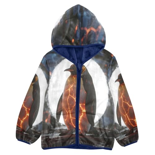 Lava Penguin on Rocky Ground Toddler Fleece Jacket Girl Boys Hooded Fleece Jacket Coat Warm Outwear Zip-up 3-10T