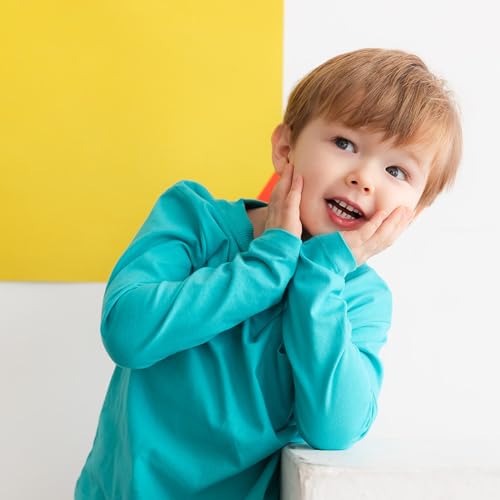 Mightly Boys and Girls' Long Sleeve Raglan Shirt | Organic Cotton, Colorful Casual Stylish Clothes, Soft&Fresh Crew Neck Tee, Set for Toddlers & Kids, Fair Trade Certified 2-Pack, Raspberry&Teal, 64