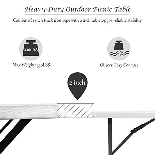 Giantex Picnic Table Bench Set Outdoor Camping All Weather Metal Base Wood-Like Texture Backyard Poolside Dining Party Garden Patio Lawn Deck Large Camping Picnic Tables For Adult (White) #TOP5