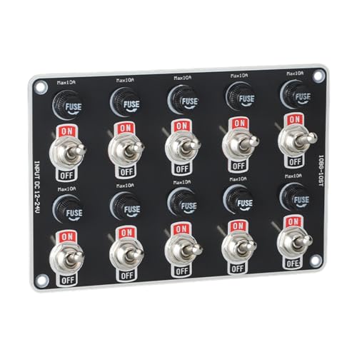 Bassadoro 10 Gang Toggle Switch Panel 12V 24V for Yachts Trucks RVs Marine Boats Cars 6.61x4.57 Inch