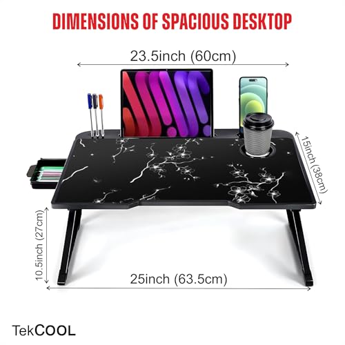 Image of TEKCOOL Smart Multipurpose Foldable Laptop Table with Cup Holder, Study Table, Bed Table, Breakfast Table, Foldable and Portable /Ergonomic & Rounded Edges /Non-Slip Legs (Flower);